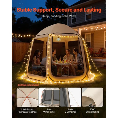 Screen House Tent 10 x 9.2 ft Beige 4-8 Person Pop Up Screened Canopy with Netting Sides Ground Stakes Carry Bag for Garden Pat
