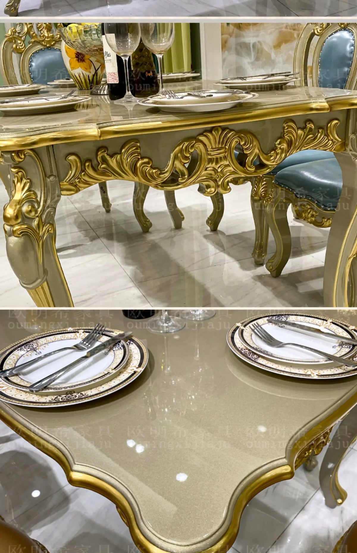 European dining table and chair combination classical solid wood villa household small apartment dining table  FT