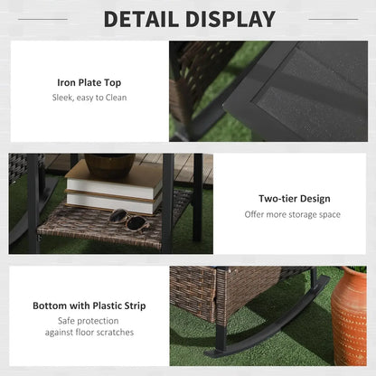NEW-3 Piece Patio Rocking Chair Set, Outdoor Wicker Bistro Set with 2 Oversize Cushioned Porch Rockers and 2 Tier Coffee Table