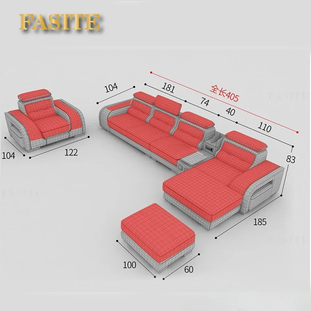 Genuine Leather Sofa With Bluetooth Speaker,USB And Adjustable Headrests - Nordic Italian Couch For Living Room Economically