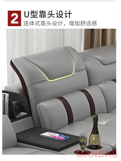 Linlamlim Italian Genuine Leather Sectional Sofa with Bluetooth, Speaker, Functional Headrest, Massage Chaise | Big Corner Couch