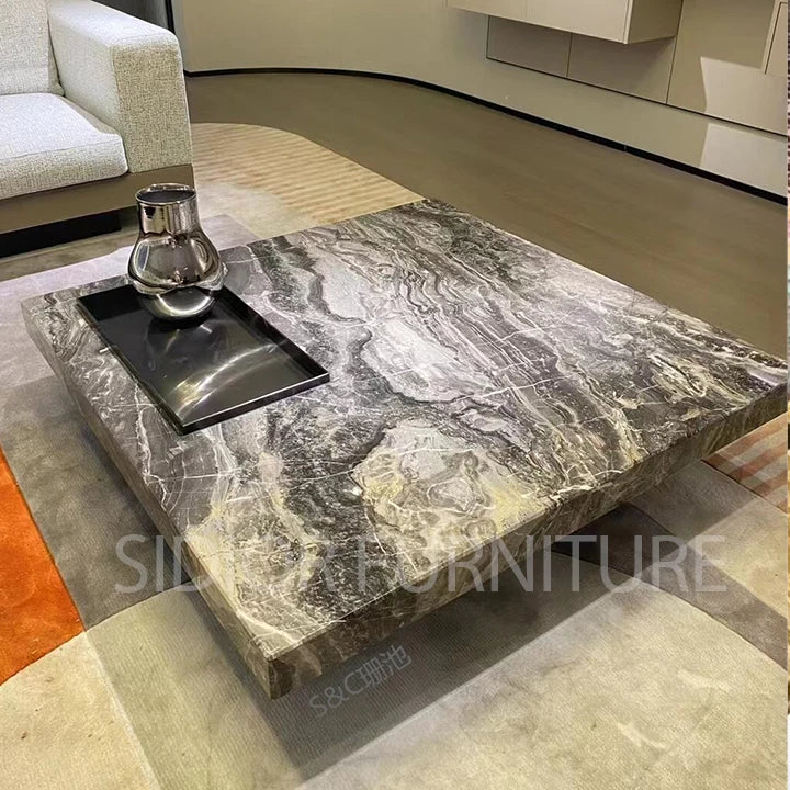 Modern Coffee Table Natural Marble Top Black Marble Coffee Table Center Table for the Living Room