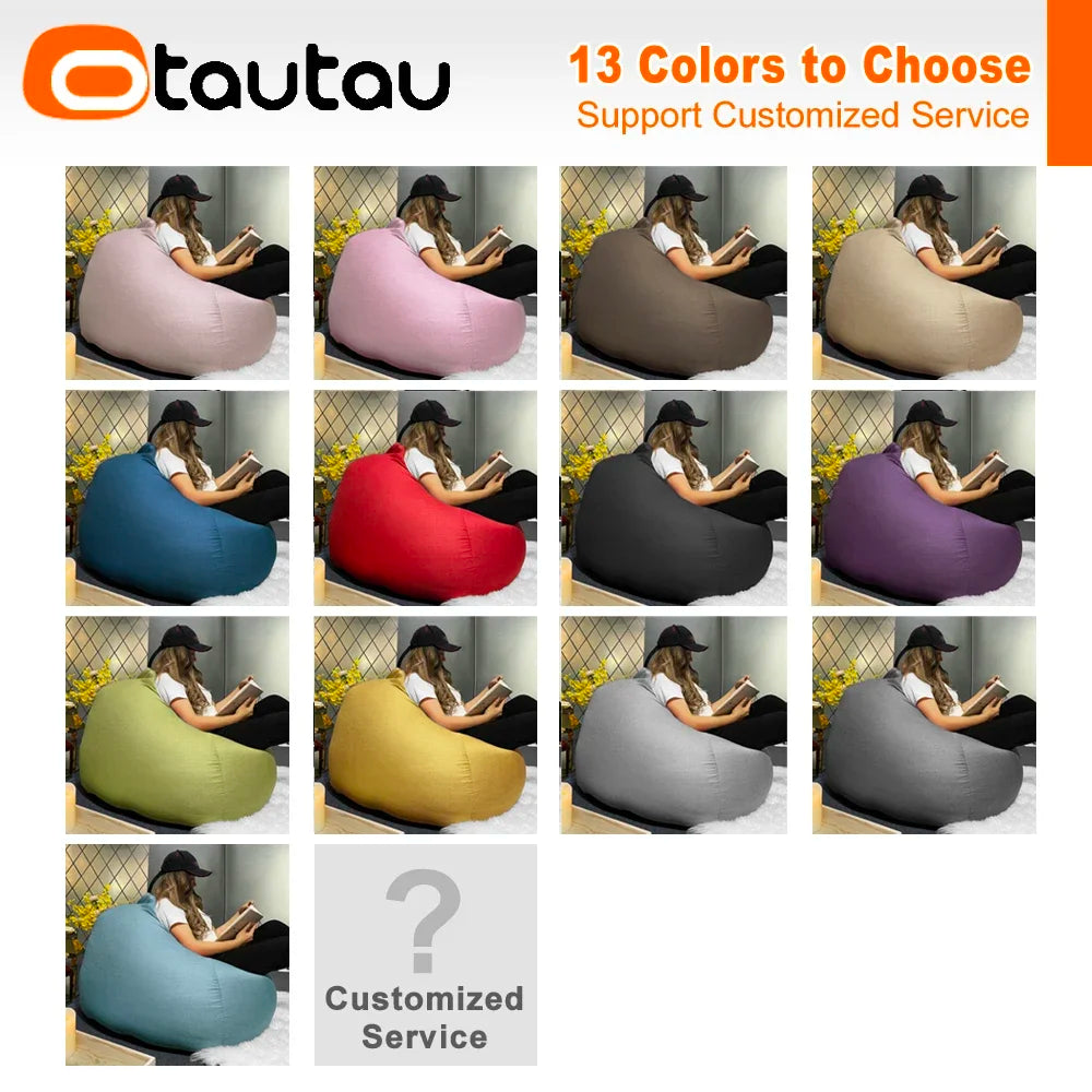 OTAUTAU Big Cotton Linen Bean Bag Cover without Filler Corner Seat Lazy Beanbag Chair Pouf Salon Ottoman Puff Lounger Sac DD002