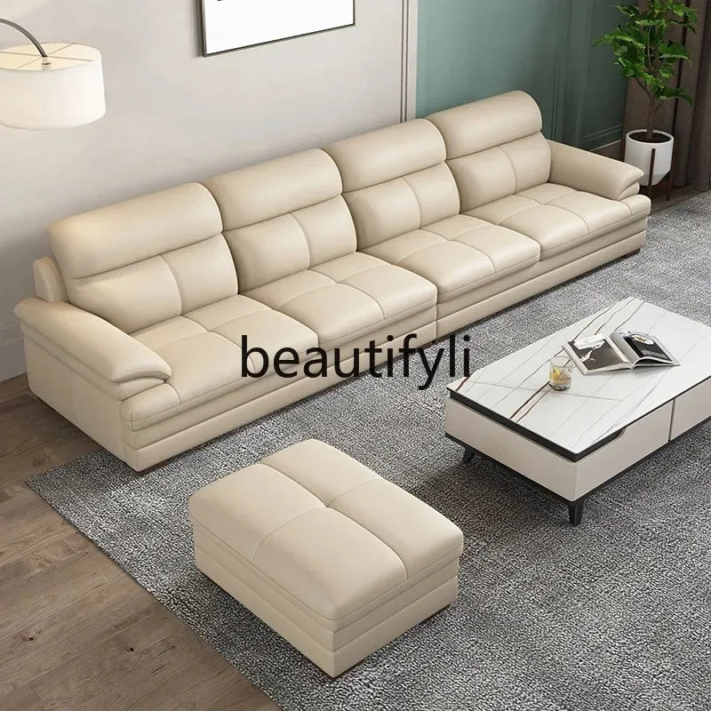 G80 Leather sofa modern simple living room first layer cowhide combination latex straight row corner