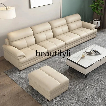 G80 Leather sofa modern simple living room first layer cowhide combination latex straight row corner