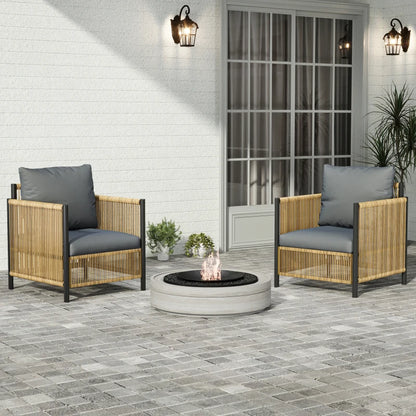 New Comming Outdoor PE Brown Wicker 2Seats Sofa With Grey Cushion And Table Set The Fabric Uses Polyester Material Black Brown