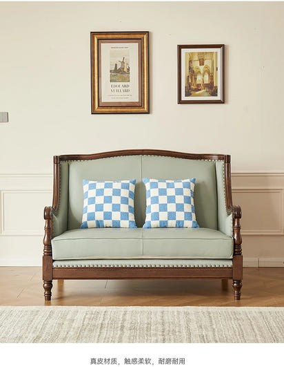 XL retro sofa walnut wood solid wood leather first layer cowhide combination sofa living room furniture