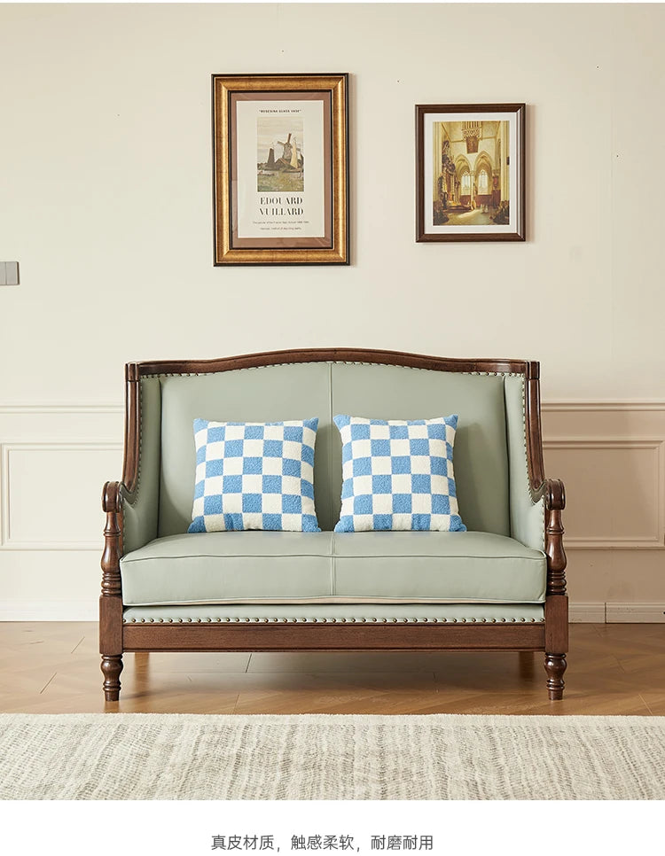 XL retro sofa walnut wood solid wood leather first layer cowhide combination sofa living room furniture