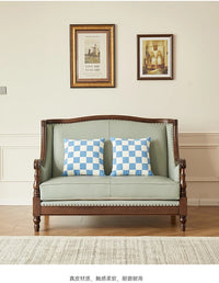 XL retro sofa walnut wood solid wood leather first layer cowhide combination sofa living room furniture