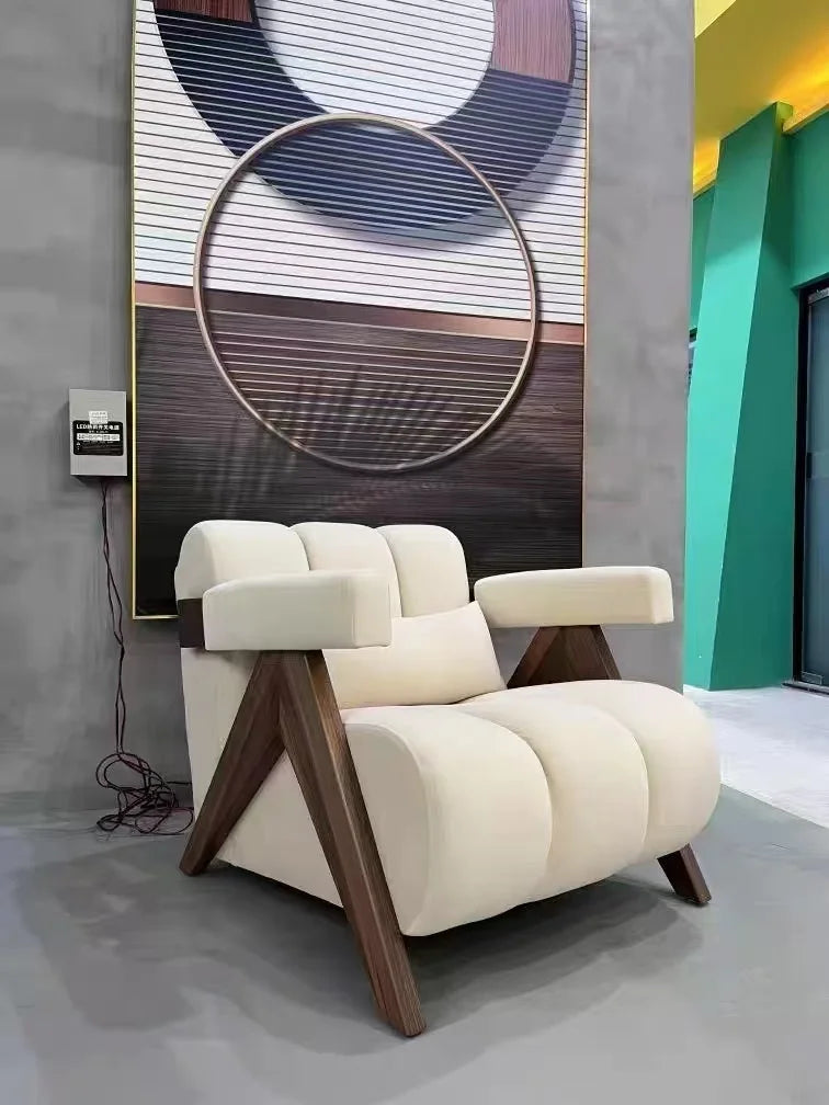 Nordic Wood Living Room Chairs Modern Living Room Sofas Home Balcony Single Leisure Back Armchair Fabric Sofa Chair Furniture