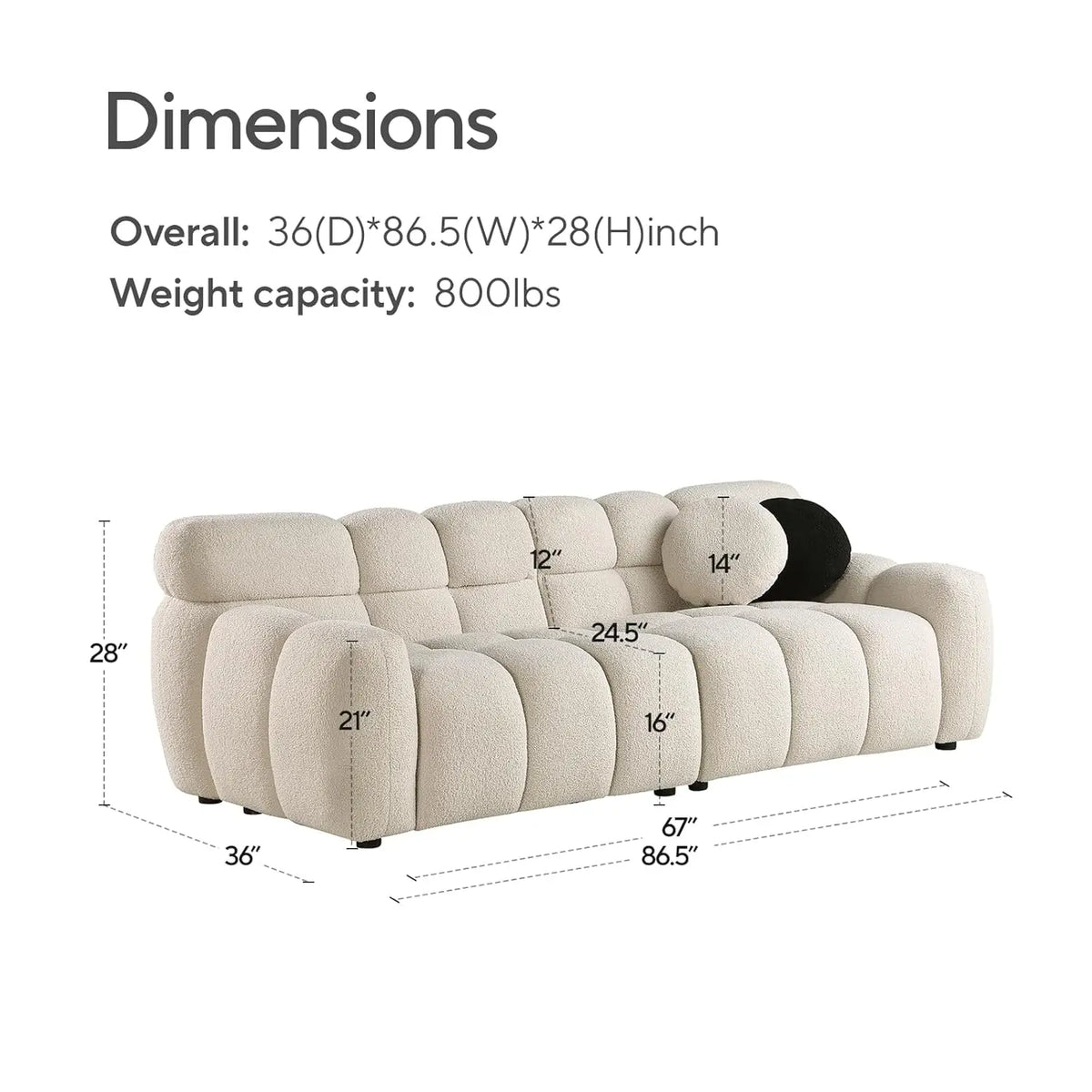 Boucle Sofa for Living Room, Cloud Couch with Solid Eucalyptus Frame & Cloud Pillow, Mid Century Modern Couch -Customized