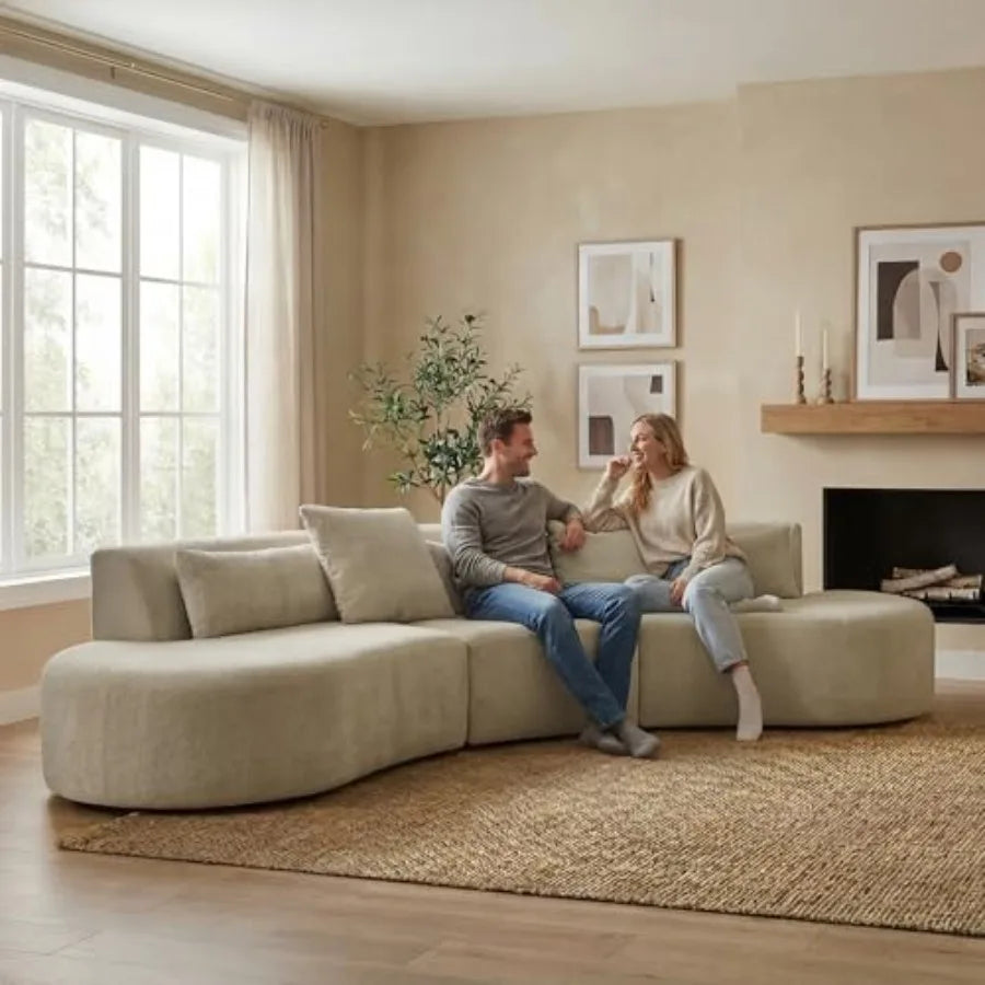 Curved Sectional Sofa with Lumbar Pillows Modular Cloud Boneless Couch with 2 Throw Pillows Oversized Modern Comfy Chenille Sof