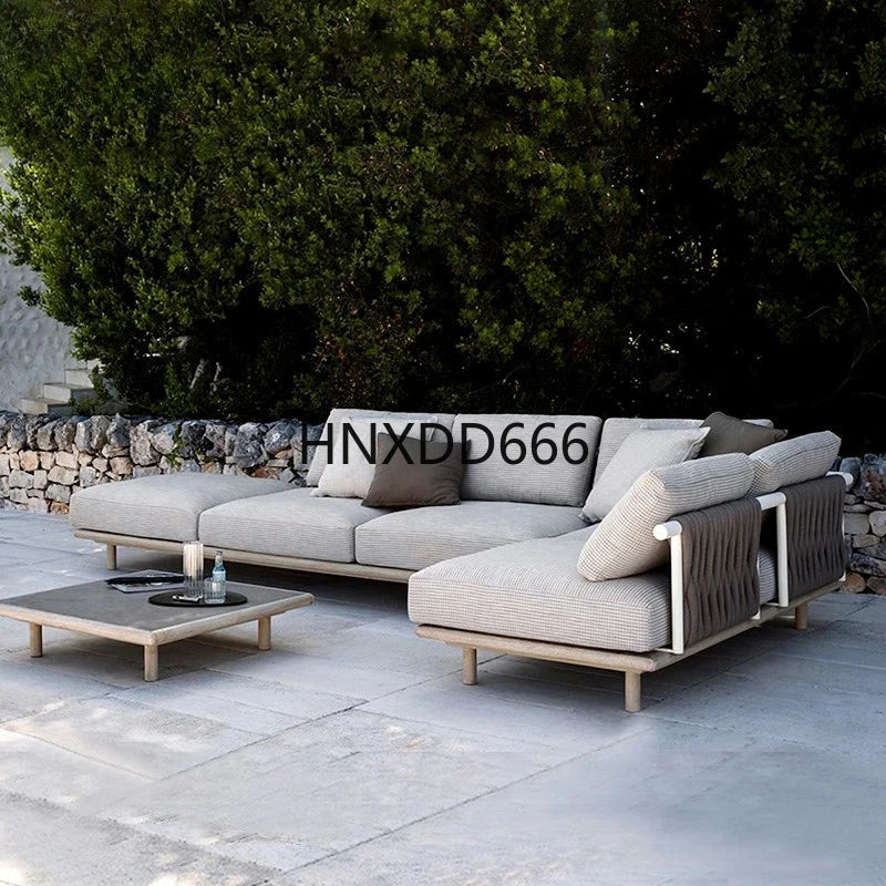 Outdoor courtyard rattan solid wood sofa rattan chair corner combination furniture