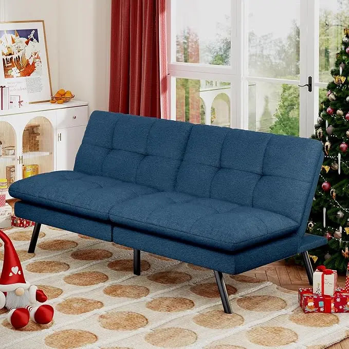 Faux Leather Futon Sofa Bed,Convertible Futon Couch,Memory Foam Loveseat Sleeper Sofa
