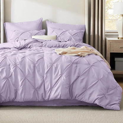 Full Comforter Set Light Purple Bed in a Bag Full Size 7 Pieces GentleSoft™ Pintuck Bed Set Gift for Family Pinch Pleat Light Pu