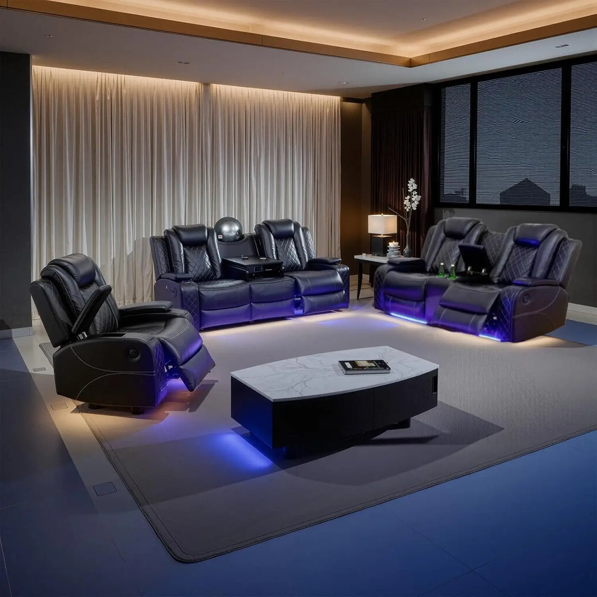 Bestseller Power Leather Recliner Sofa Set with LED Lights