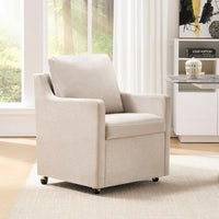 Modern Linen Dinging Chair with Casters.Upholstered Arm Chair for Relaxing.Storage Chair Design,Set of 1