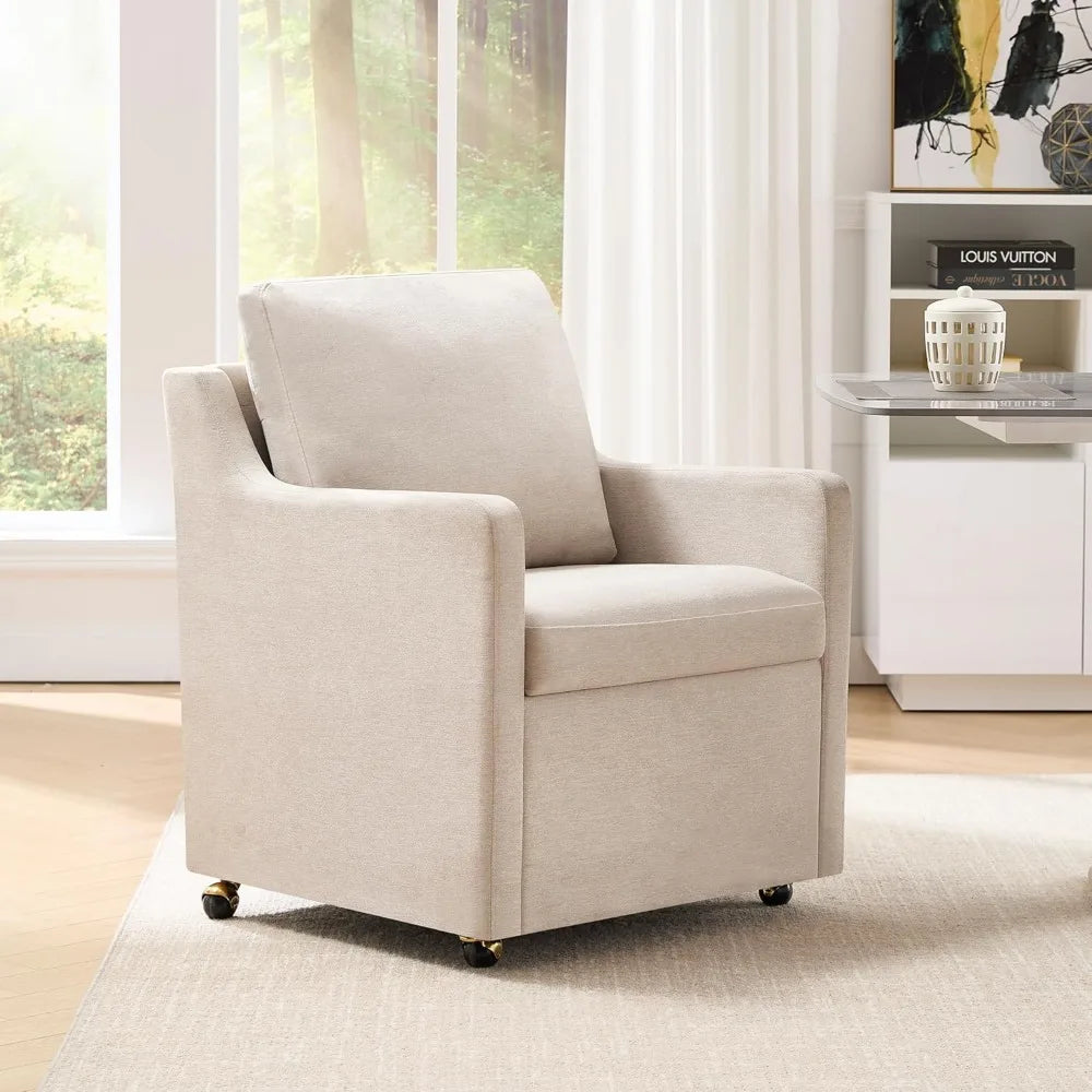 Modern Linen Dinging Chair with Casters.Upholstered Arm Chair for Relaxing.Storage Chair Design,Set of 1