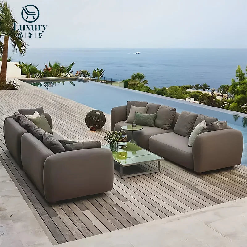 Modern Waterproof Outdoor Patio Sofa Set Comfortable Gray Fabric Cushion Cushion Outdoor Combination Sofa
