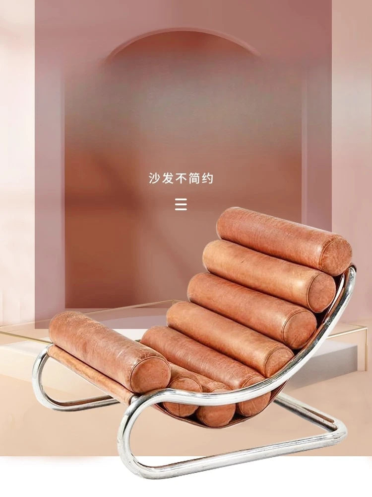 Stainless steel sofa chair Metal lazy recliner Light luxury leisure living room Home single sofa