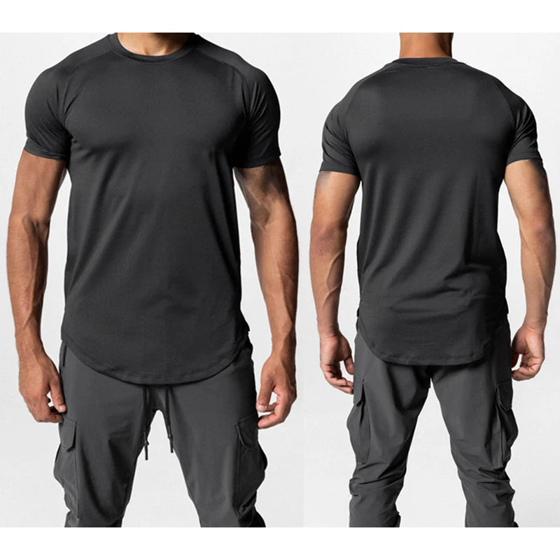 Men Summer Running Shirt Casual Solid Color Round Neck Quick-Drying Short Sleeve Athletic Tops for Streetwear