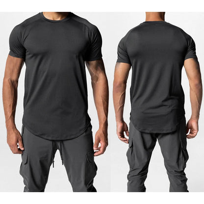 Men Summer Running Shirt Casual Solid Color Round Neck Quick-Drying Short Sleeve Athletic Tops for Streetwear