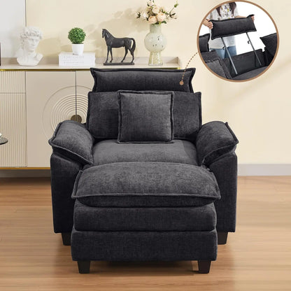 46''Cloud Oversized Sofa Chair with Detachable Headrest, Upholstered Comfy Arm Accent Chair with Ottoman,Modern, Customized
