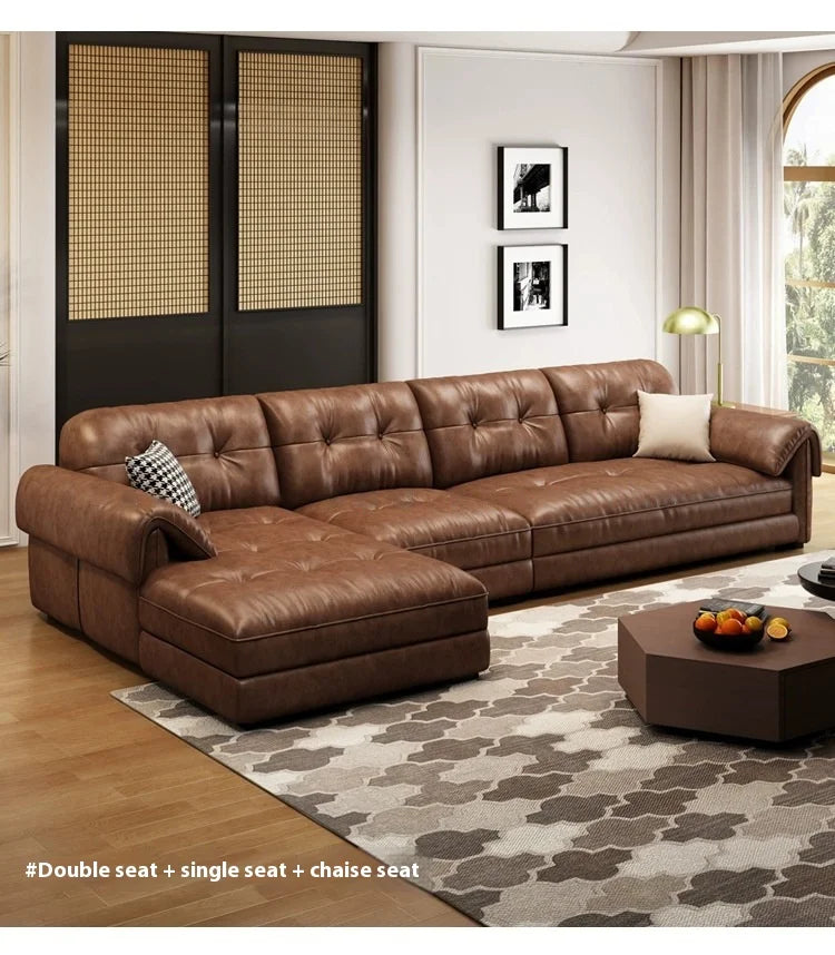 Minimalist Brown Sleep Sofa Faux Leather Designer Loveseat Lazy Sofa Couch Cloud Divano Da Soggiorno Living Room Furniture