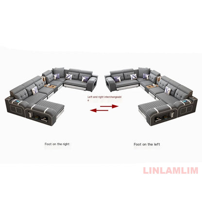 MANBAS Modern U-Shaped Fabric Sectional Sofa with Storage, Adjustable Headrests & USB Charging - Comfortable Quilted Upholstery