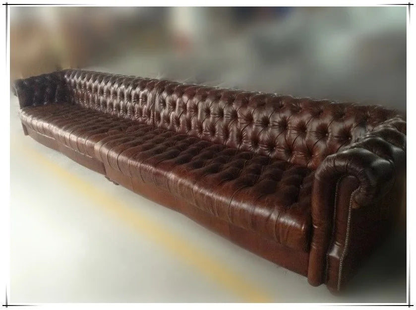 Custom Made Luxury Hotel Lobby Sofa 100% Real Leather Vintage Tan Leather Sectional Chesterfield Sofa Antique Hotel Furniture