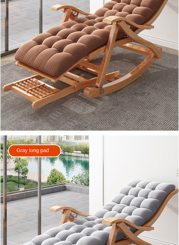 UVR Adult Recliner Folding Rocking Chair Living Room Armchair Bed Office Lunch Break Nap Backrest Stool Bamboo Chaise Longue