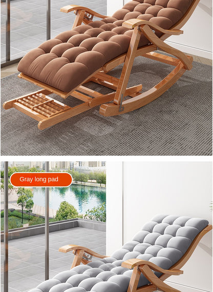 UVR Adult Recliner Folding Rocking Chair Living Room Armchair Bed Office Lunch Break Nap Backrest Stool Bamboo Chaise Longue