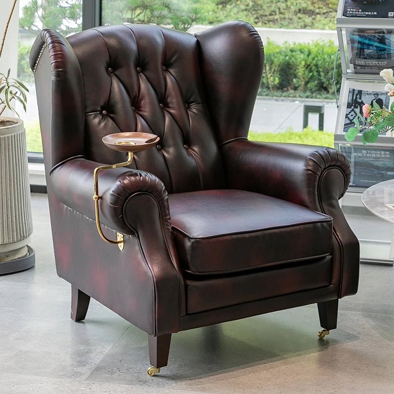 American single sofa light luxury high - end tiger designer retro study hotel genuine leather godfather cigar chair - PatioLix
