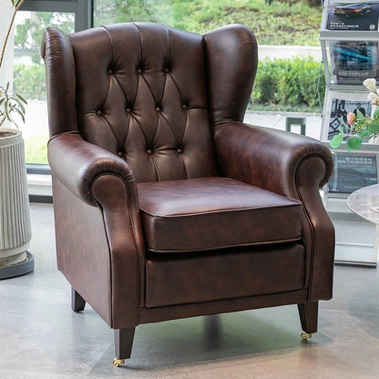 American single sofa light luxury high - end tiger designer retro study hotel genuine leather godfather cigar chair - PatioLix