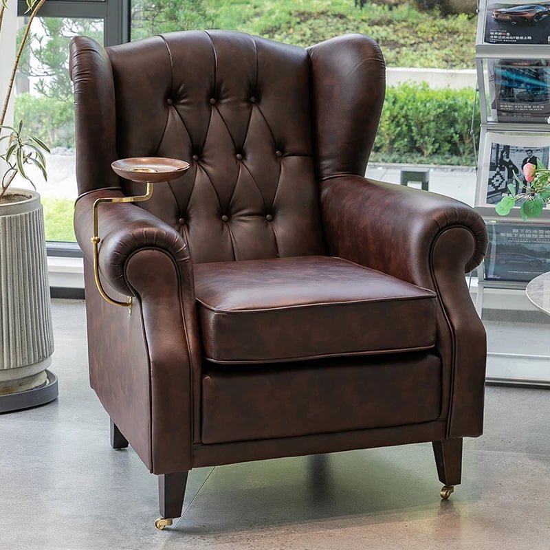American single sofa light luxury high - end tiger designer retro study hotel genuine leather godfather cigar chair - PatioLix