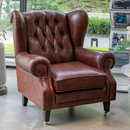 American single sofa light luxury high - end tiger designer retro study hotel genuine leather godfather cigar chair - PatioLix
