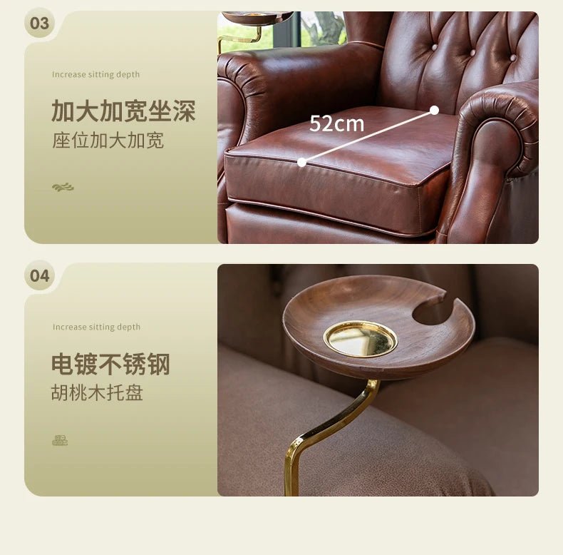 American single sofa light luxury high - end tiger designer retro study hotel genuine leather godfather cigar chair - PatioLix