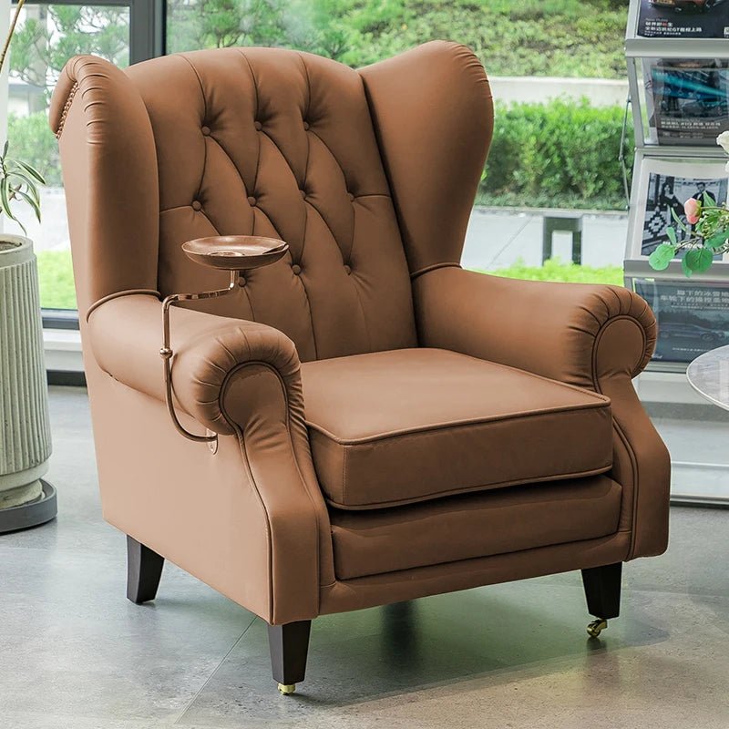 American single sofa light luxury high - end tiger designer retro study hotel genuine leather godfather cigar chair - PatioLix