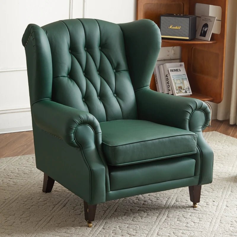 American single sofa light luxury high - end tiger designer retro study hotel genuine leather godfather cigar chair - PatioLix