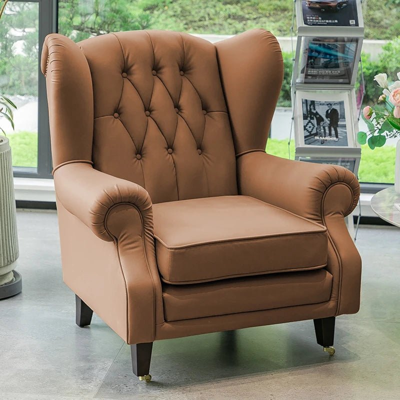 American single sofa light luxury high - end tiger designer retro study hotel genuine leather godfather cigar chair - PatioLix