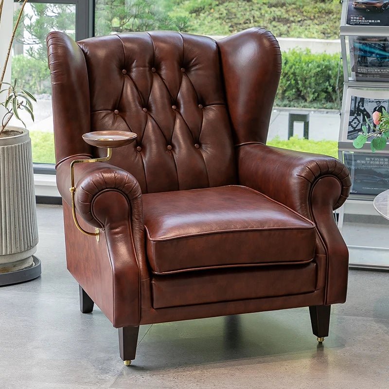 American single sofa light luxury high - end tiger designer retro study hotel genuine leather godfather cigar chair - PatioLix