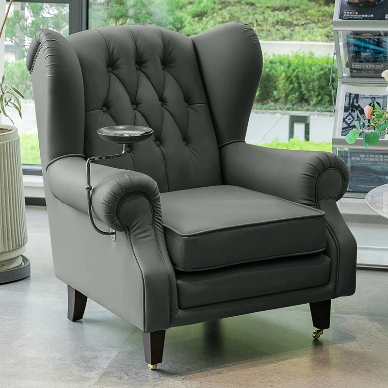 American single sofa light luxury high - end tiger designer retro study hotel genuine leather godfather cigar chair - PatioLix