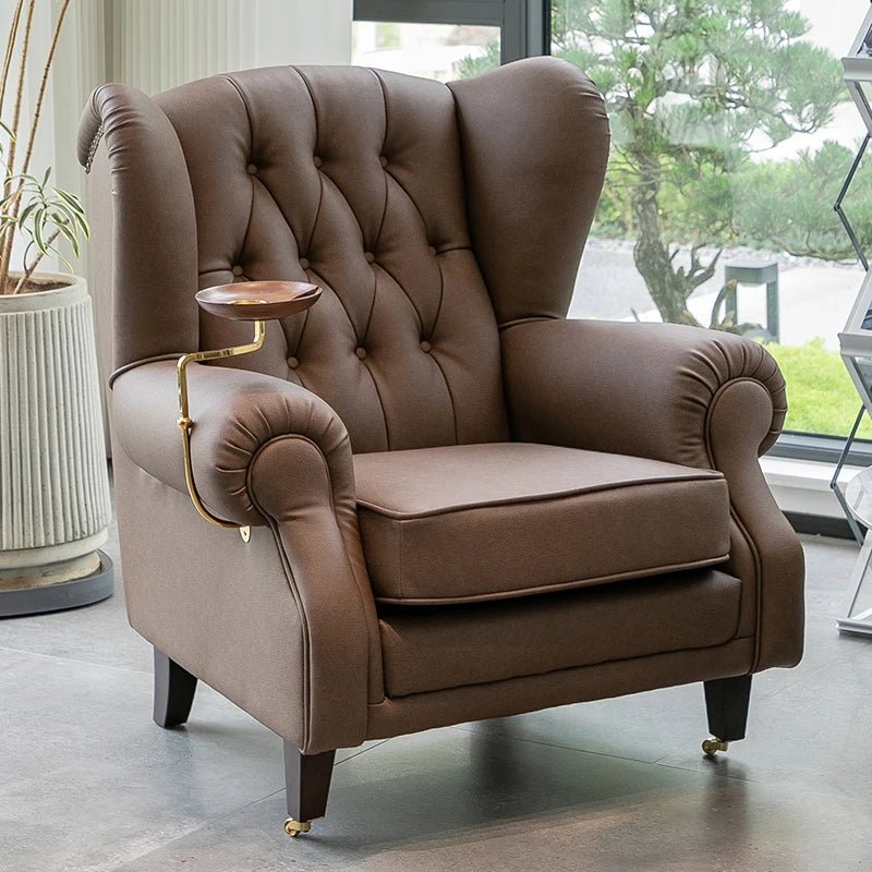 American single sofa light luxury high - end tiger designer retro study hotel genuine leather godfather cigar chair - PatioLix