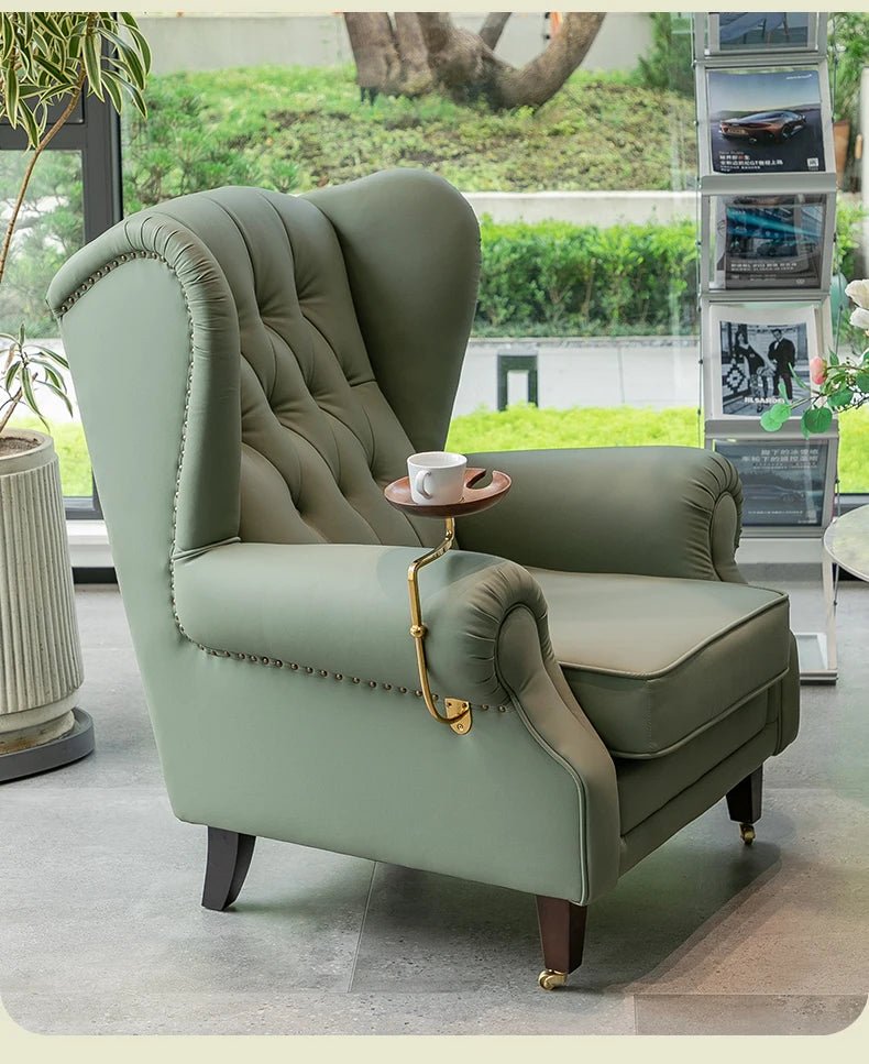 American single sofa light luxury high - end tiger designer retro study hotel genuine leather godfather cigar chair - PatioLix