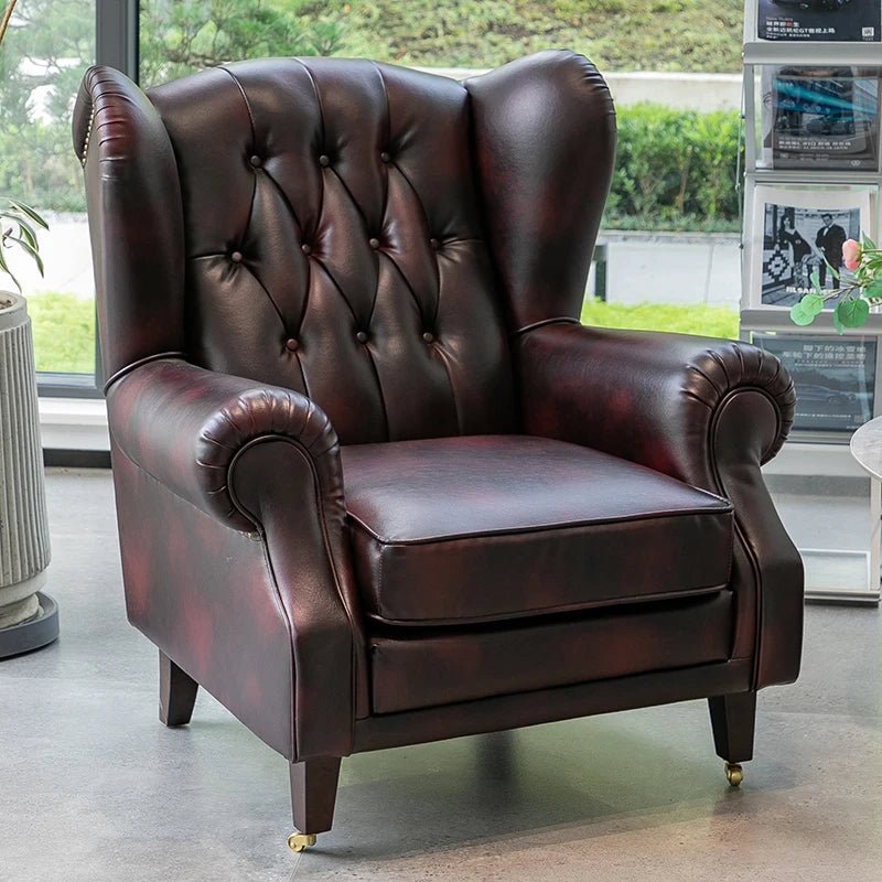 American single sofa light luxury high - end tiger designer retro study hotel genuine leather godfather cigar chair - PatioLix