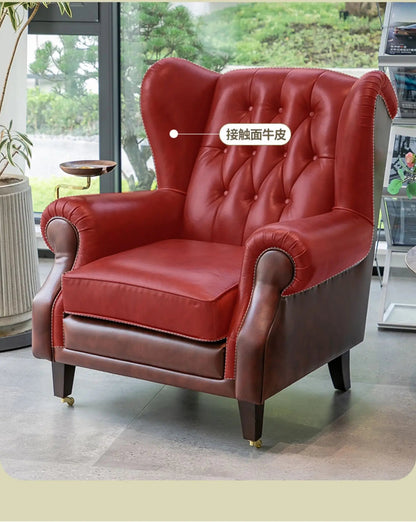 American single sofa light luxury high - end tiger designer retro study hotel genuine leather godfather cigar chair - PatioLix