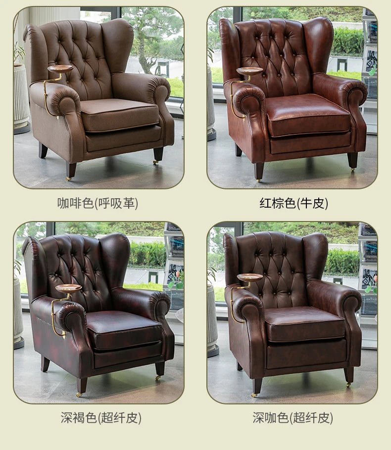 American single sofa light luxury high - end tiger designer retro study hotel genuine leather godfather cigar chair - PatioLix