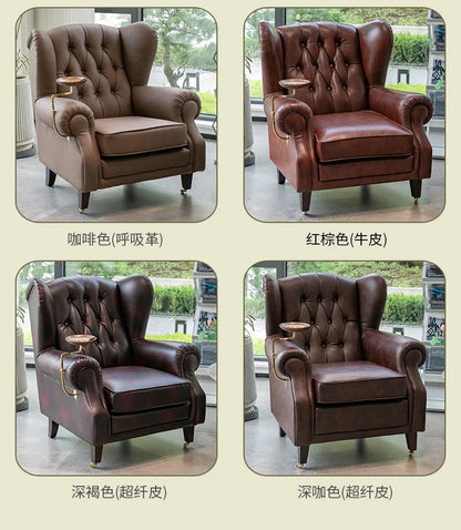 American single sofa light luxury high - end tiger designer retro study hotel genuine leather godfather cigar chair - PatioLix