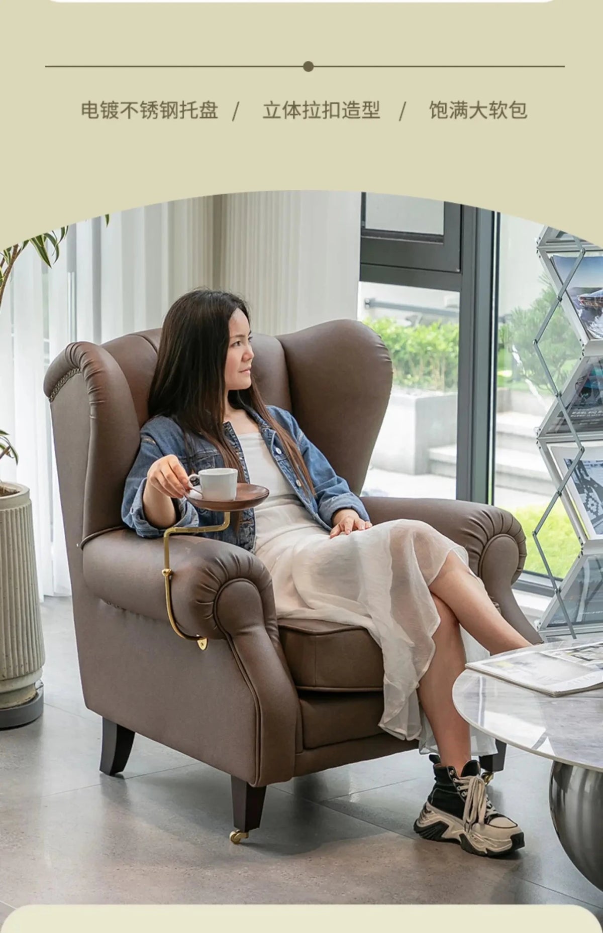 American single sofa light luxury high - end tiger designer retro study hotel genuine leather godfather cigar chair - PatioLix