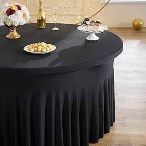 5ft 6ft Elastic Ruffled Round Spandex Table Cover,Stretch Skirt Table Cloth for Wedding Party Dinning Banquet Event Hotel